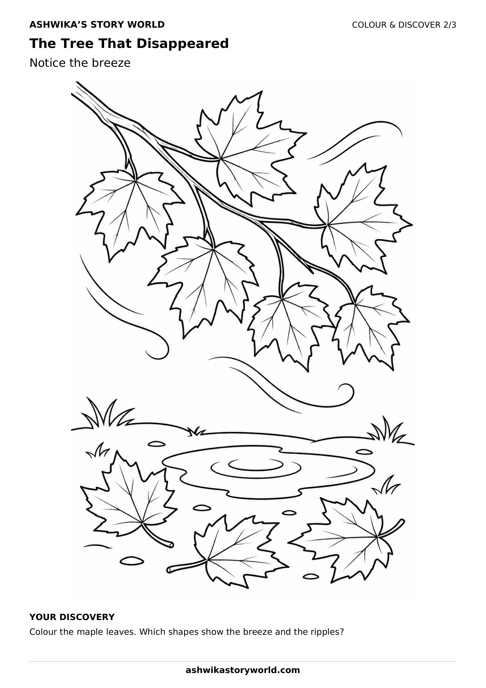 Notice the breeze — The Tree That Disappeared branded colouring sheet