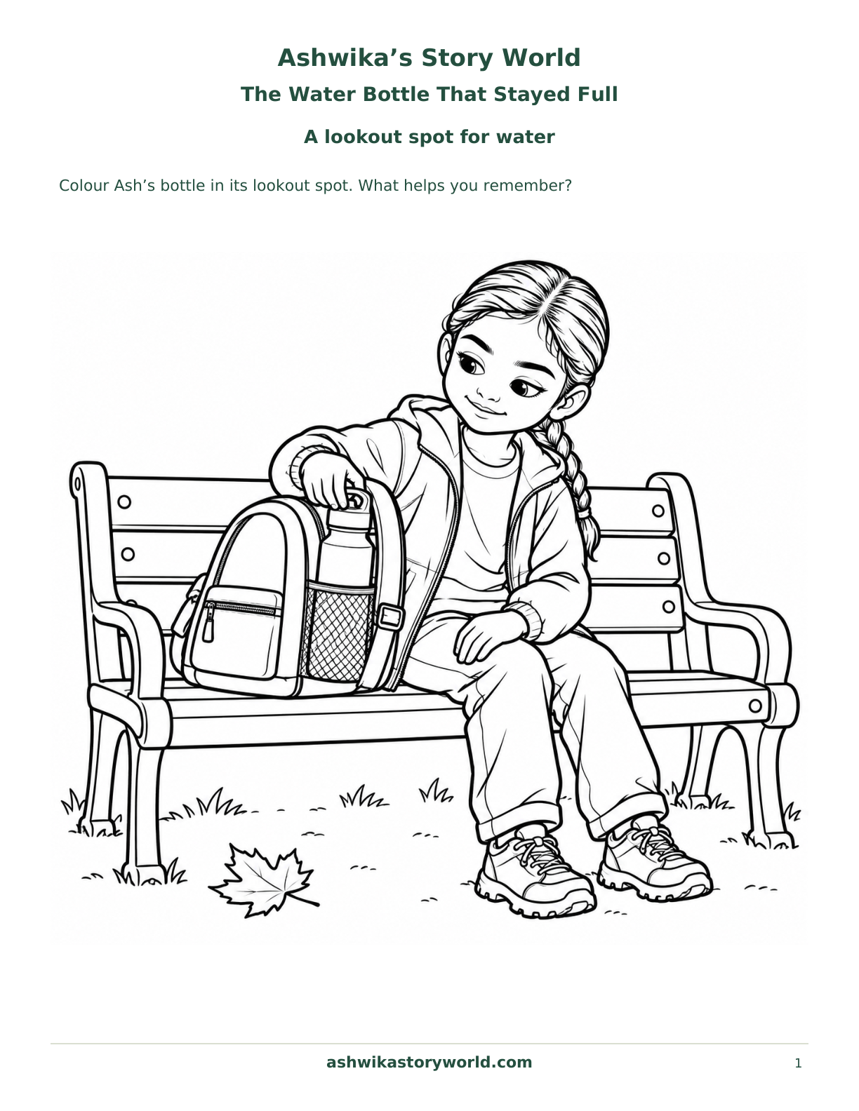 A lookout spot for water — The Water Bottle That Stayed Full branded colouring sheet